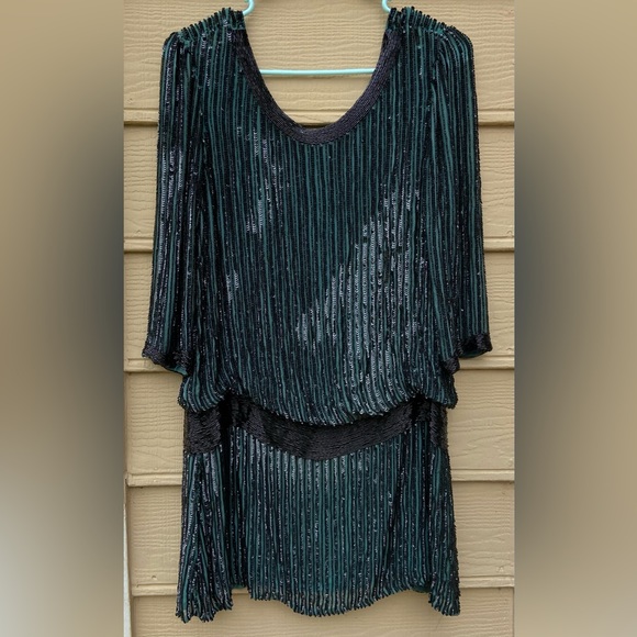 Cocktail Dress Blouson Black/Green Embellished - Picture 2 of 15
